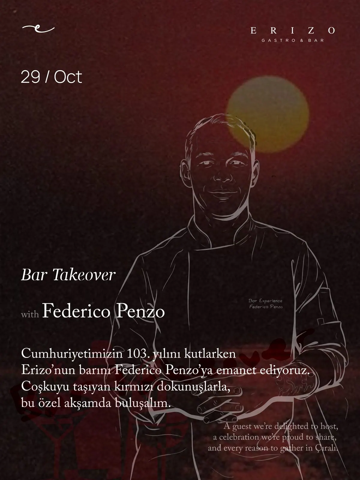 Bar Takeover afişi: 29 Ekim, Federico Penzo, Erizo Gastro & Bar
