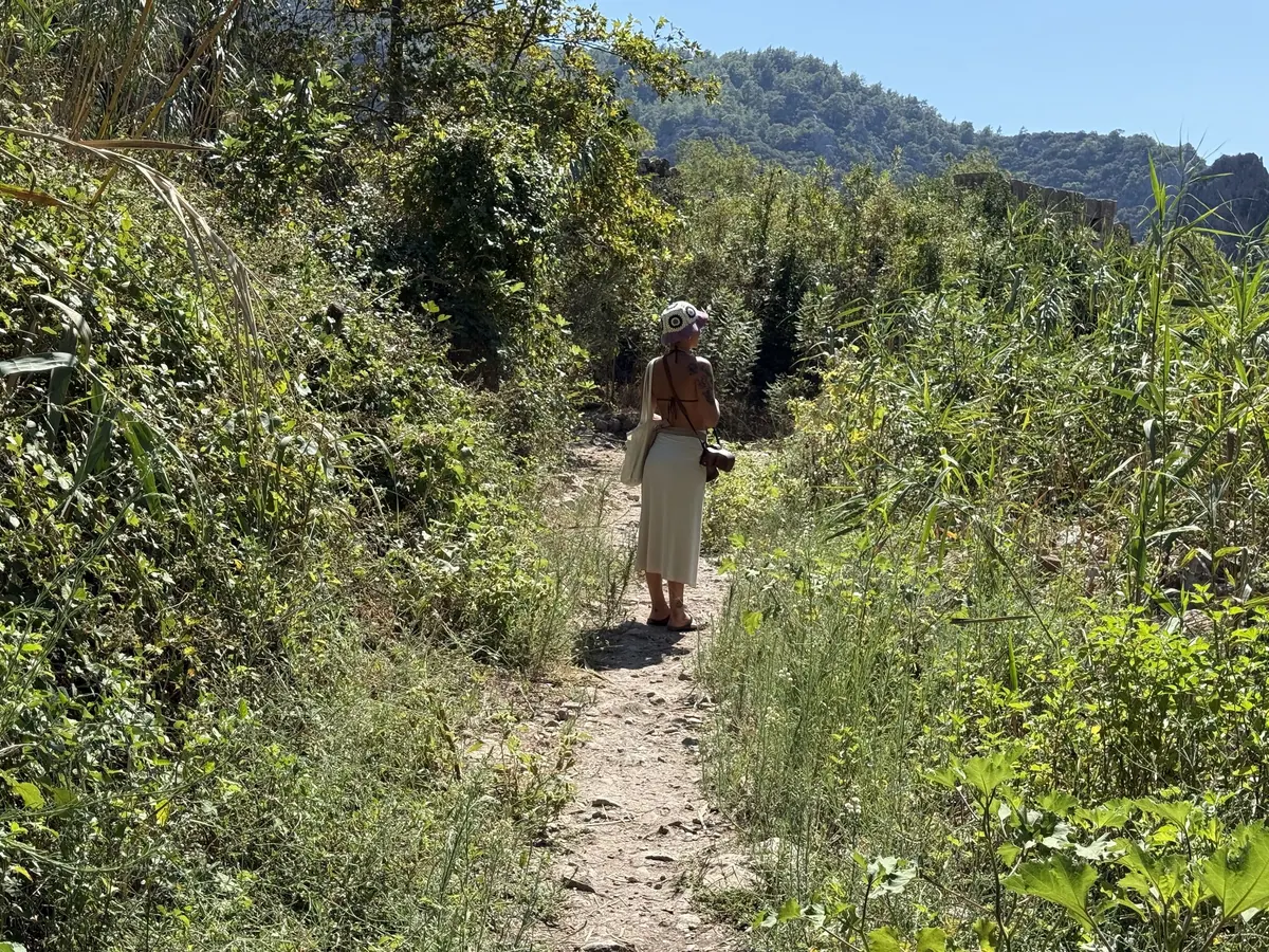 Olympos vadisinde sazlar arasından geçen patika